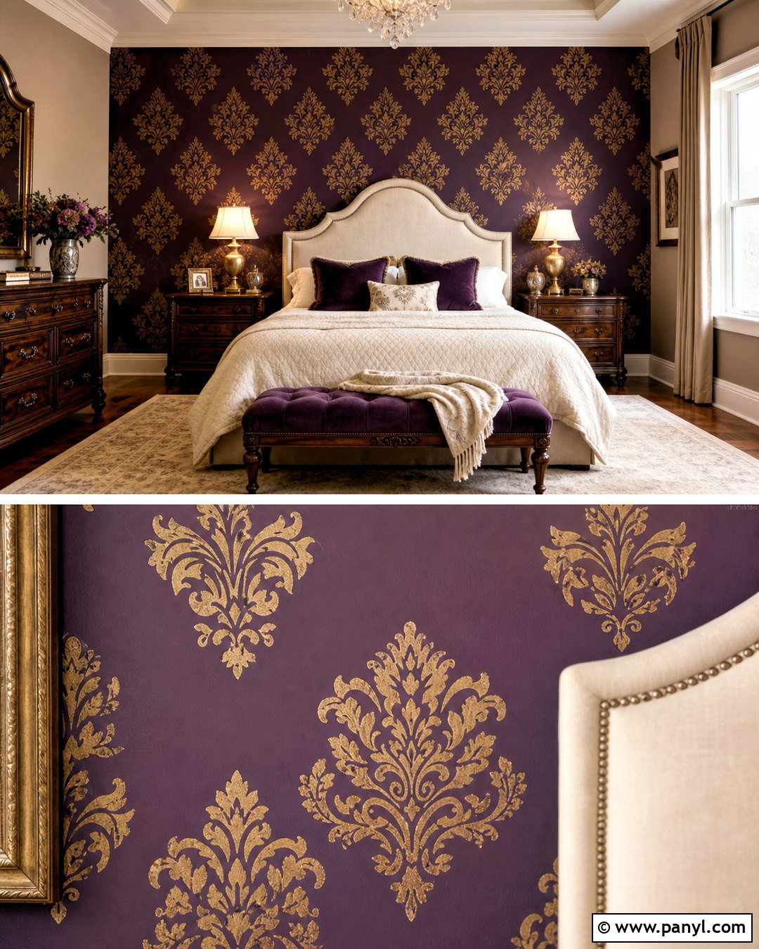 Purple Bedroom Wall With Damask Stencil - 20 royal paint wall design for bedroom ideas