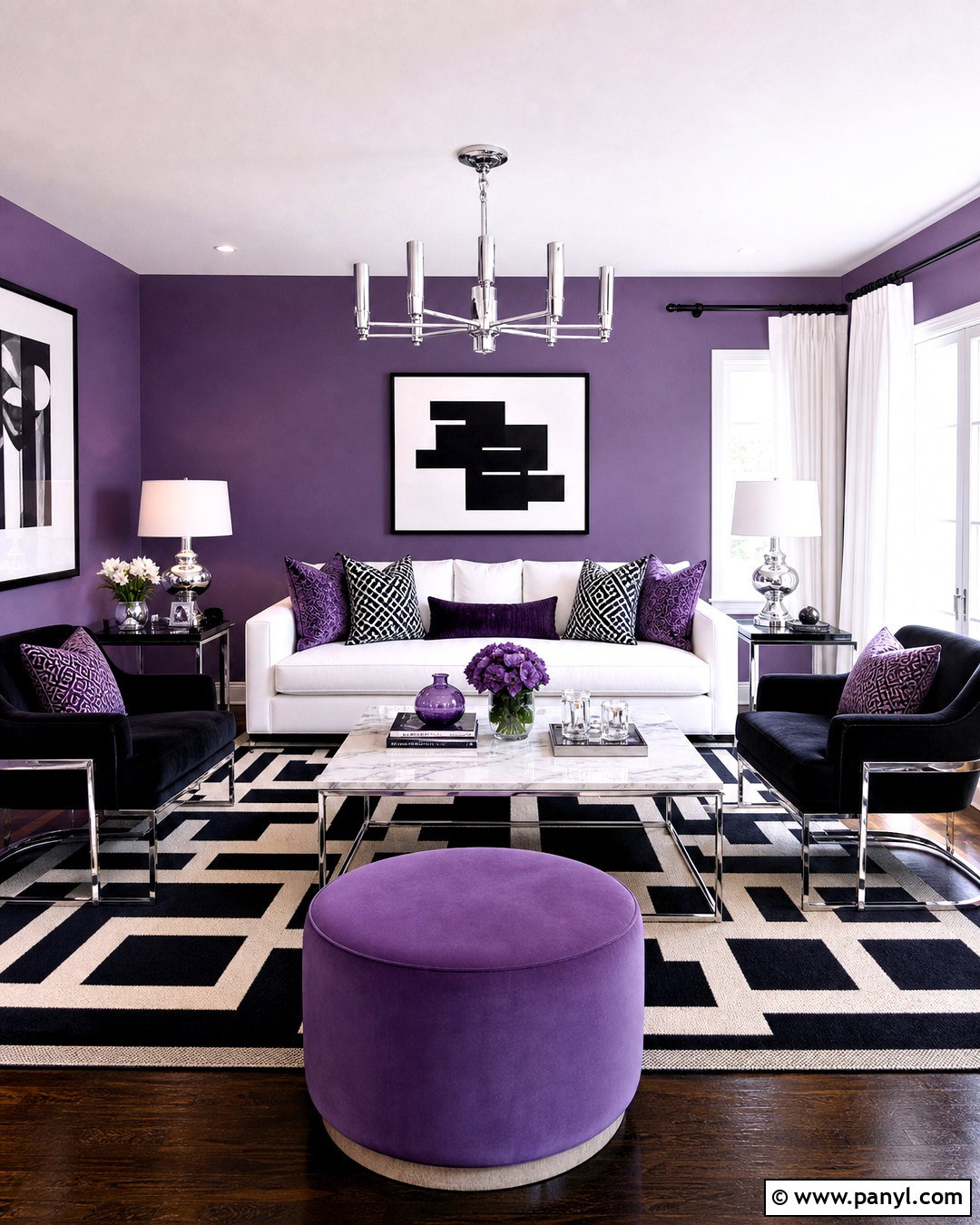 Purple Black And White Living Room - 20 purple walls living room ideas