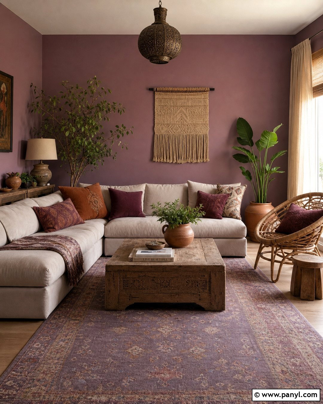 Purple Boho Living Room Wall - 45 Purple Wall Ideas