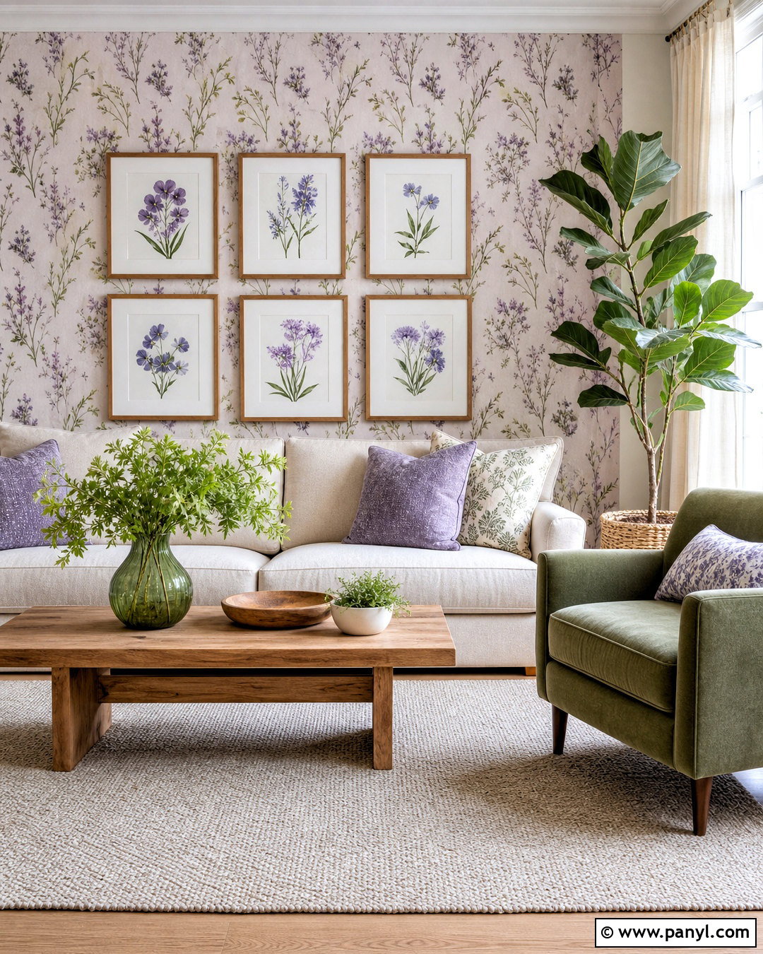 Purple Botanical Print Wall - 20 purple wall decor ideas