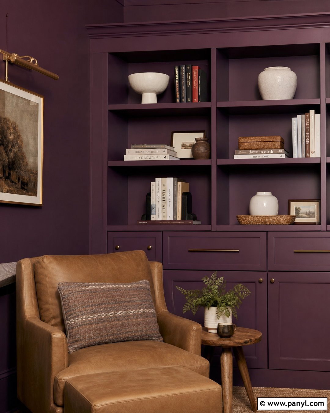 Purple Built-In Bookshelf Walls - 35 Purple Wall Color Ideas
