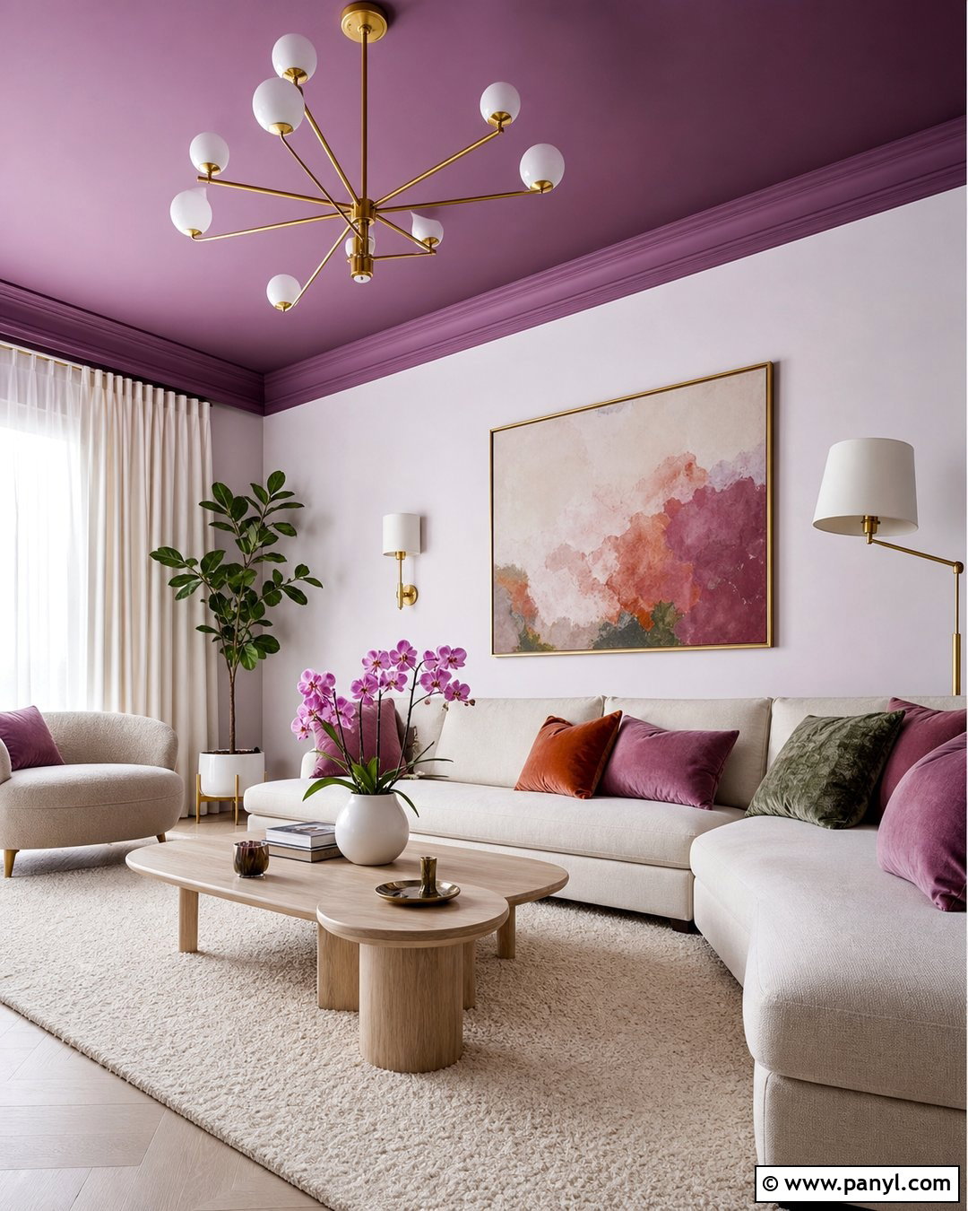 Purple Ceiling With Pale Walls - 20 Elegant Purple Wall Color Ideas
