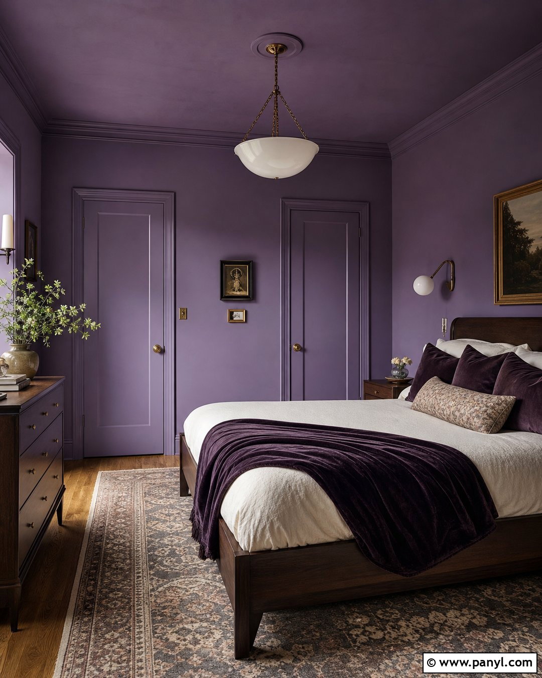 Purple Color Drenched Bedroom - 25 Purple Room Wall Ideas