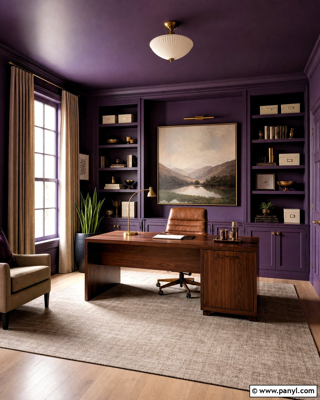 Purple Color Drenched Office - 20 purple wall design ideas