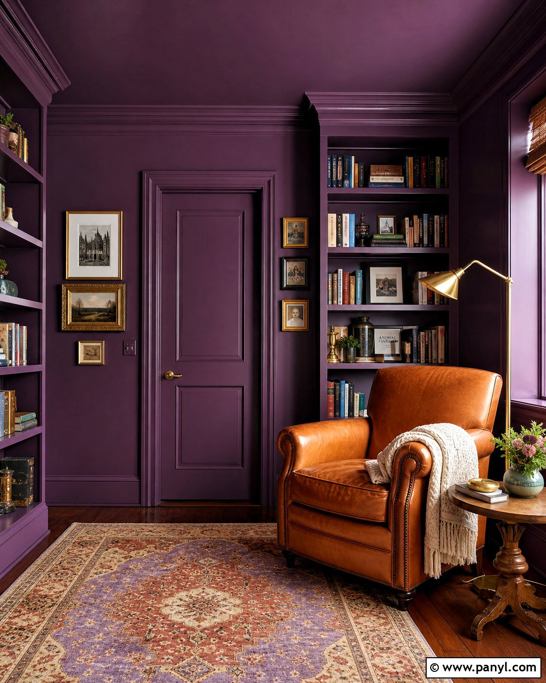 Purple Color Drenched Reading Room - 20 purple room paint ideas
