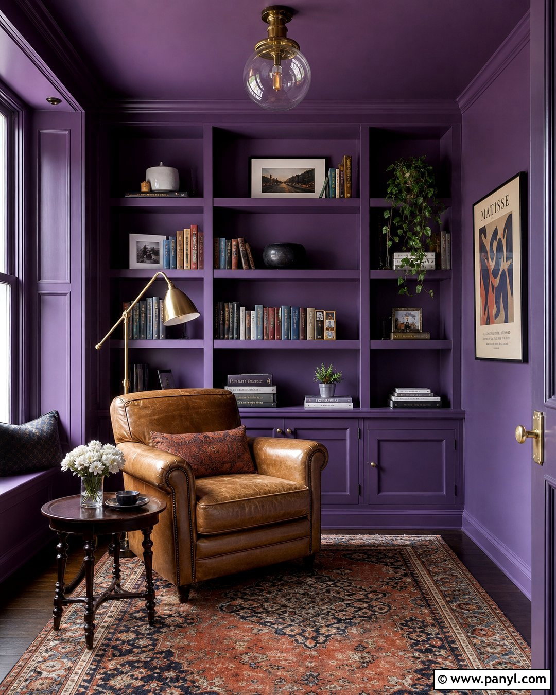 Purple Color Drenched Reading Room - 20 Modern Purple Wall Color Ideas