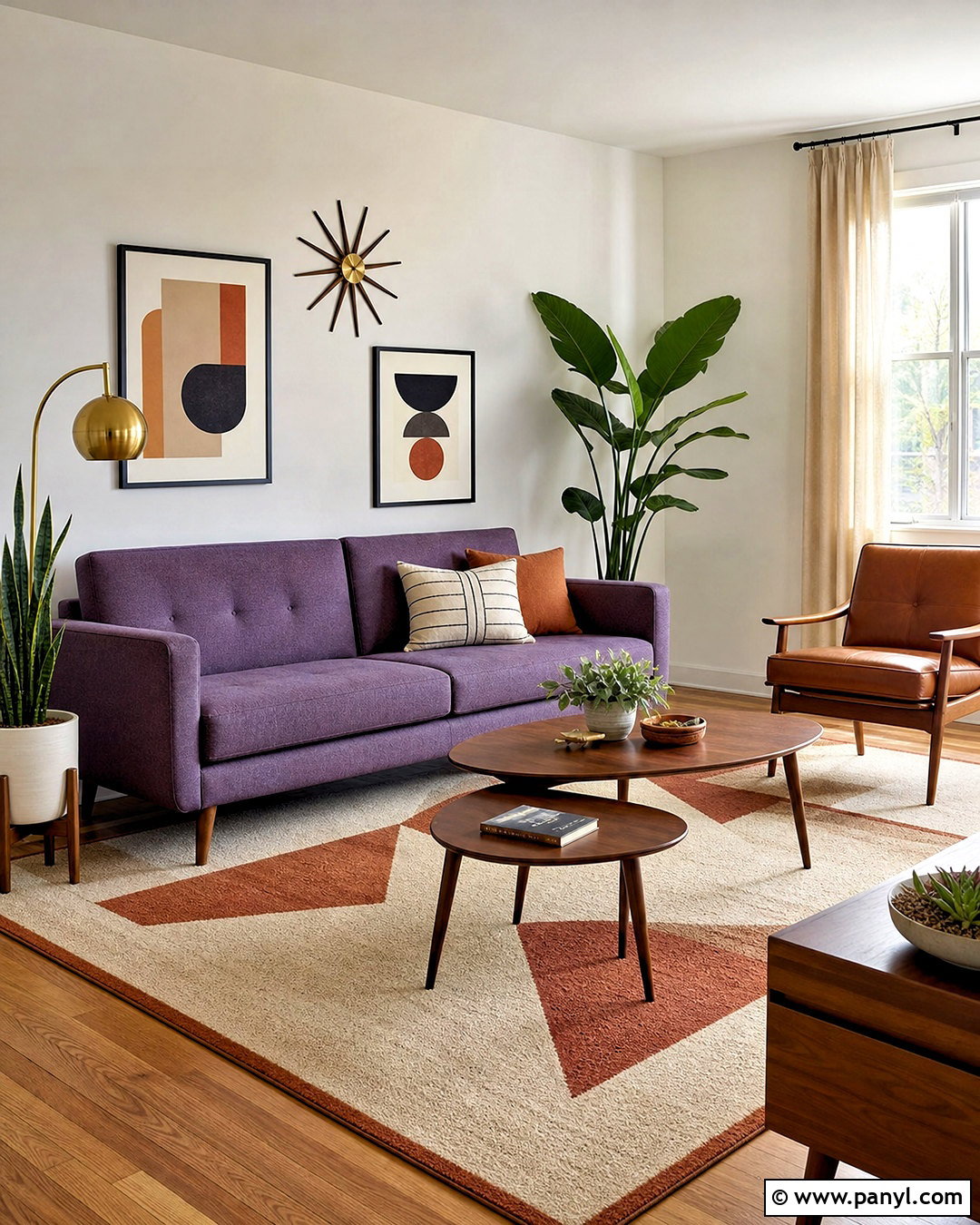 Purple Couch Midcentury Modern Living Room - 20 purple couch living room decor ideas