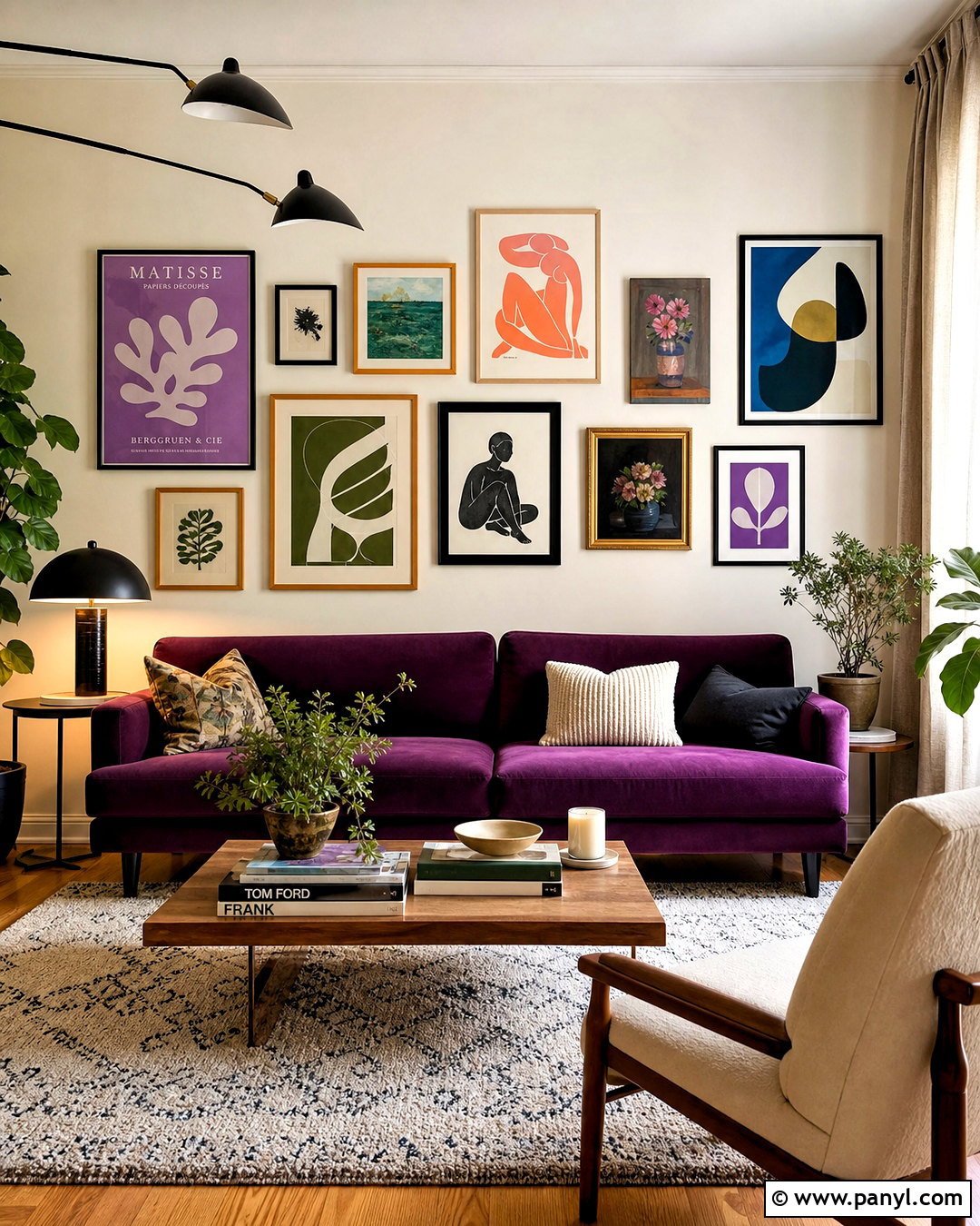Purple Couch With A Gallery Wall - 20 purple couch living room decor ideas
