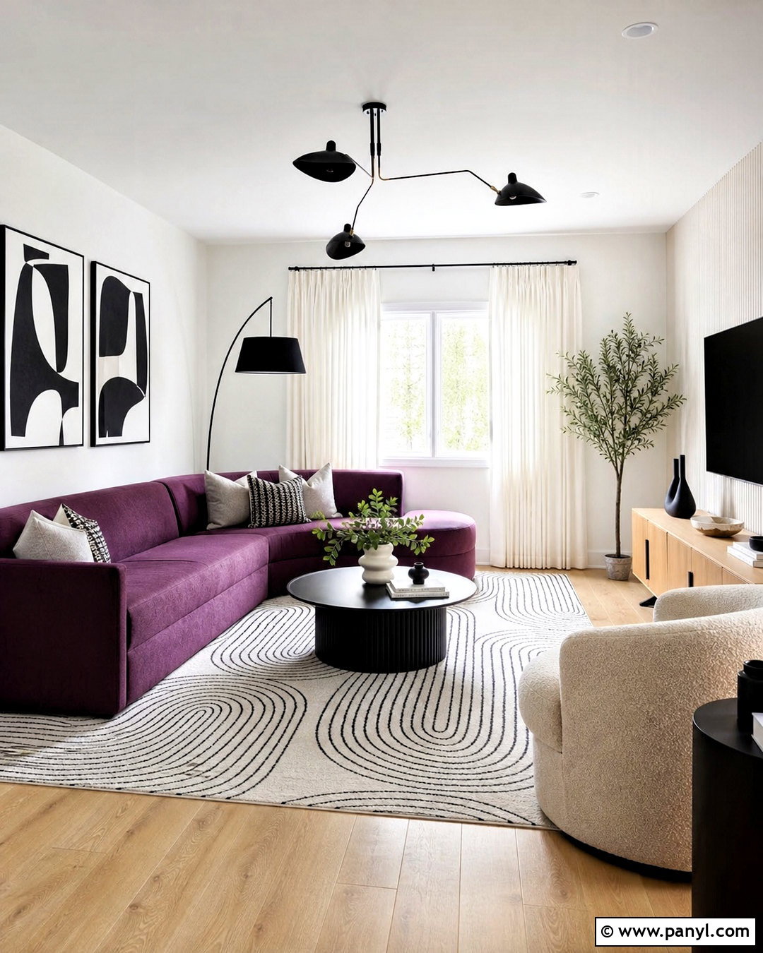 Purple Couch With Black And White Decor - 20 purple couch living room decor ideas