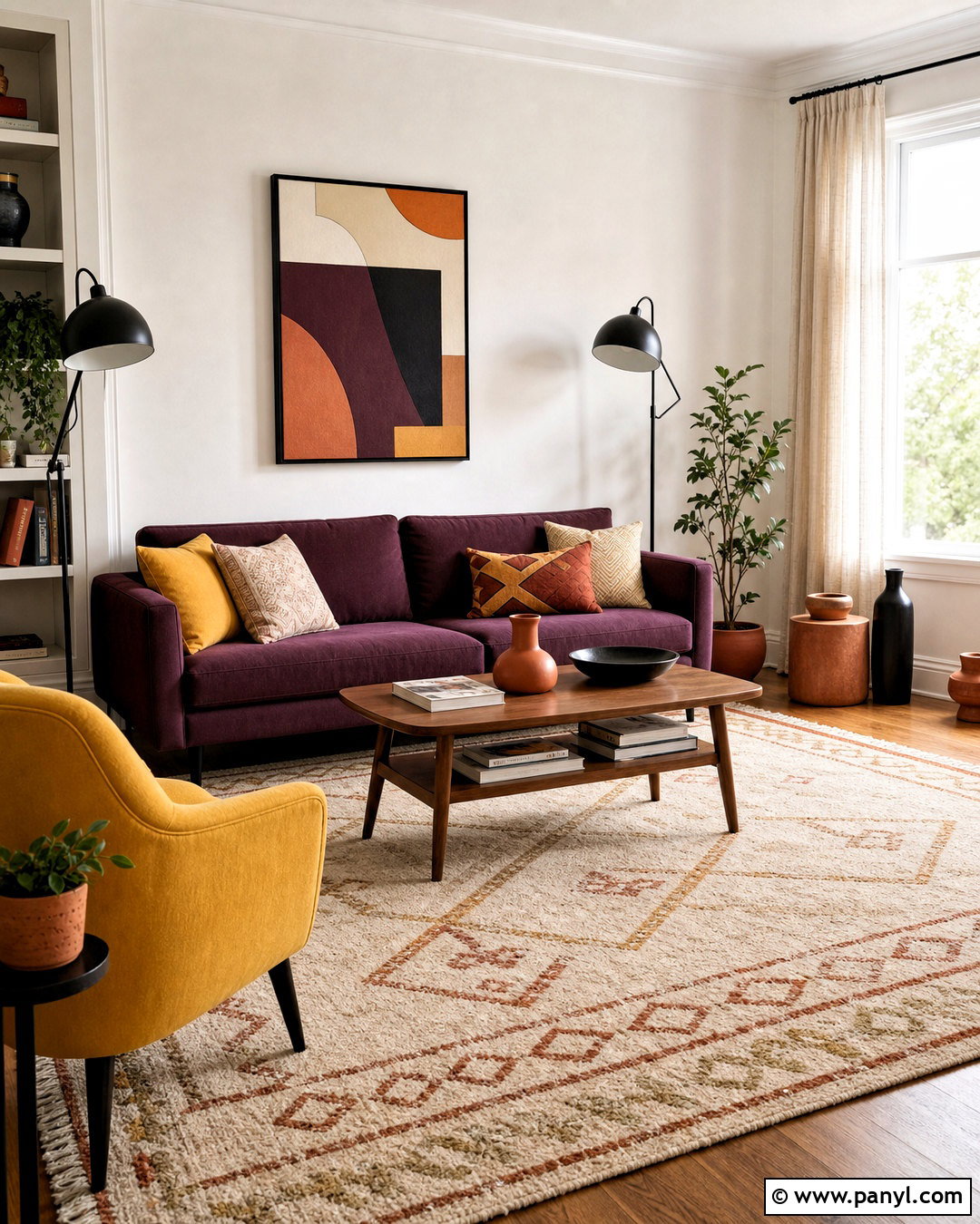 Purple Couch With Mustard Yellow Decor - 20 purple couch living room decor ideas