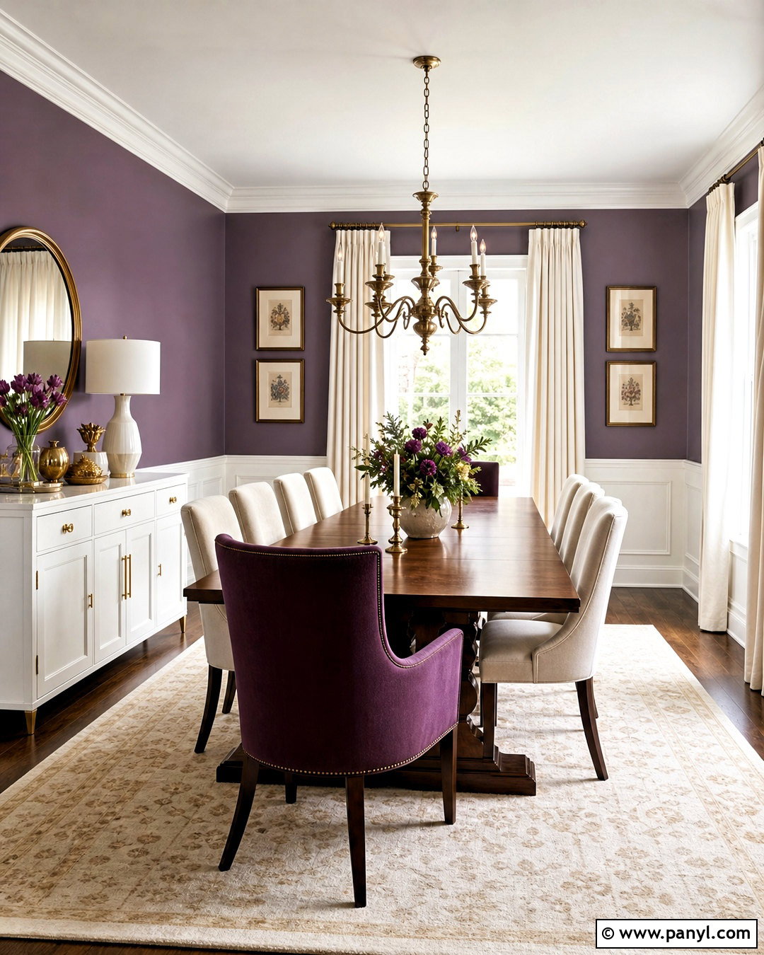 Purple Dining Room With White Wainscoting - 20 purple wall with white trim ideas
