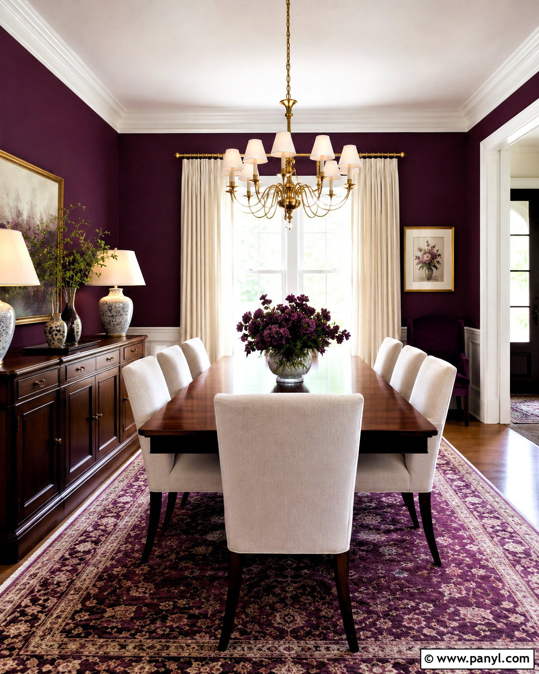Purple Dining Room With Wood Table - 20 purple themed room ideas