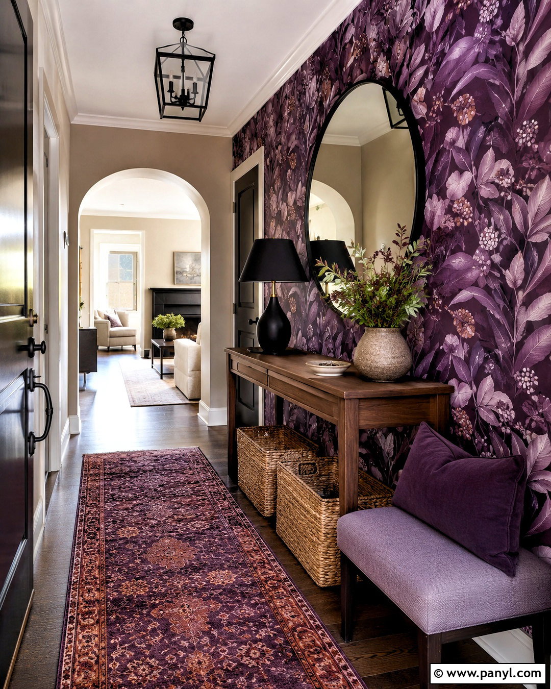 Purple Entryway With Statement Wallpaper - 20 purple themed room ideas