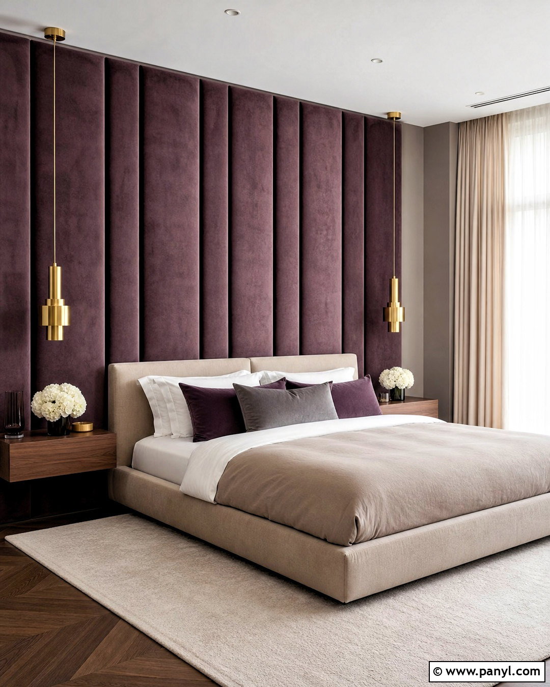 Purple Fabric Panel Wall - 20 purple wall decor ideas