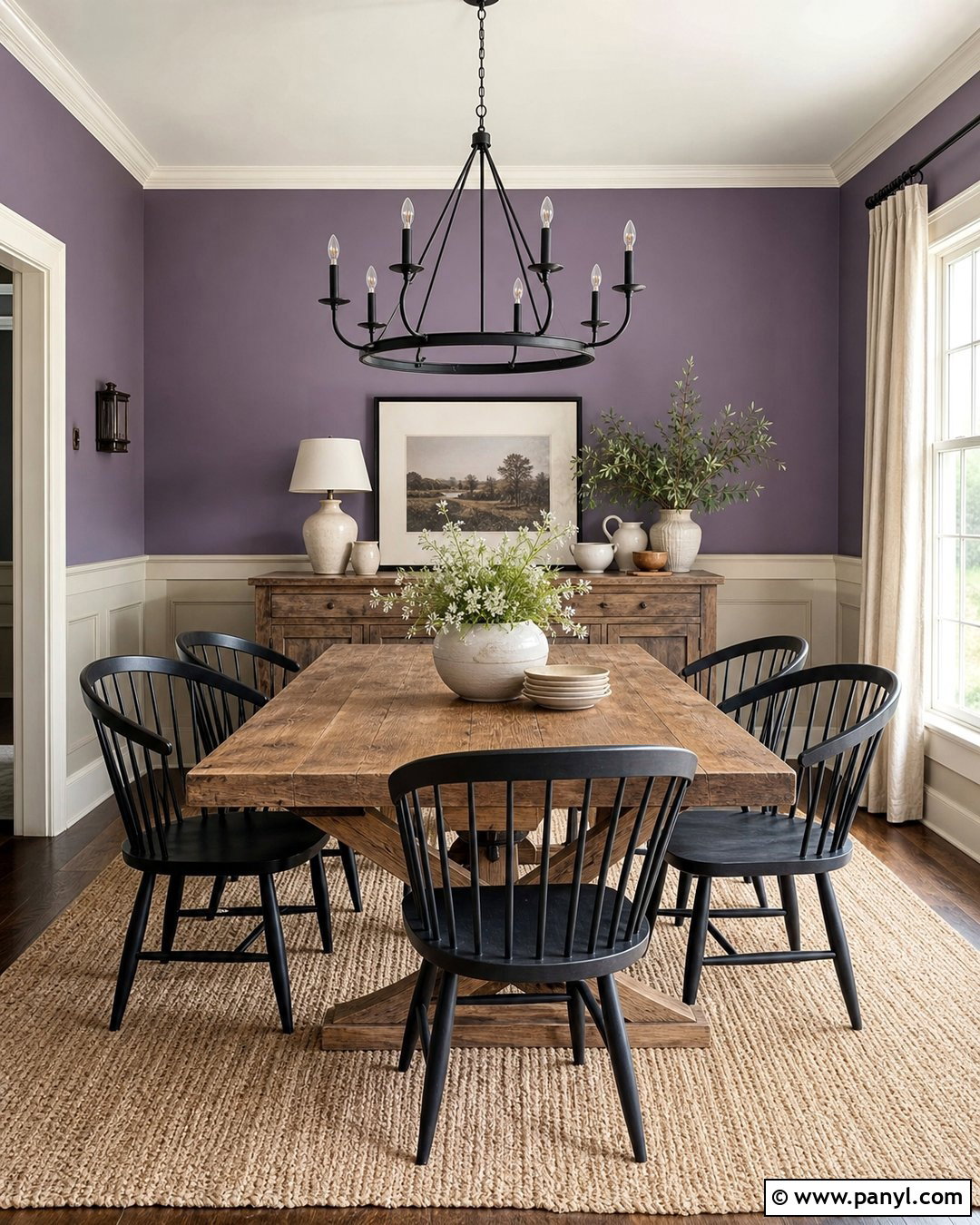 Purple Farmhouse Dining Room Wall - 45 Purple Wall Ideas