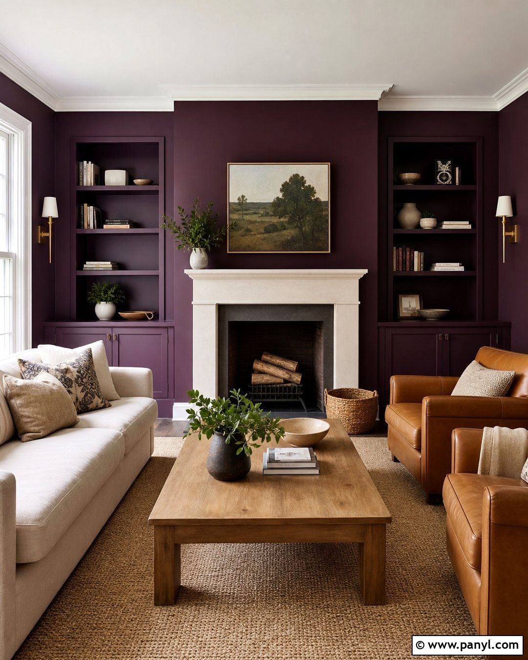Purple Fireplace Wall Living Room - 35 Purple Wall Room Ideas