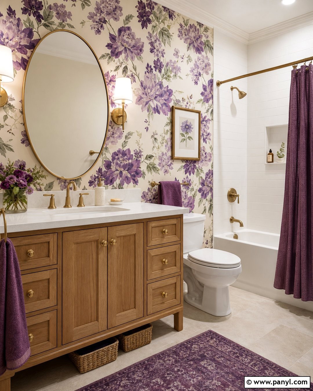 Purple Floral Bathroom Wallpaper - 20 Purple Patterned Bathroom Wall Ideas