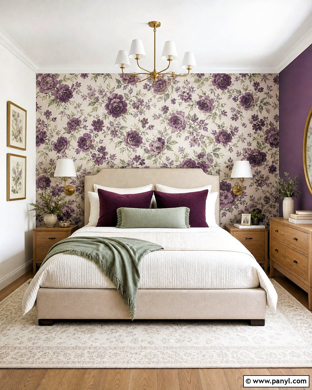 Purple Floral Wallpaper Accent Wall - 20 purple accent wall ideas