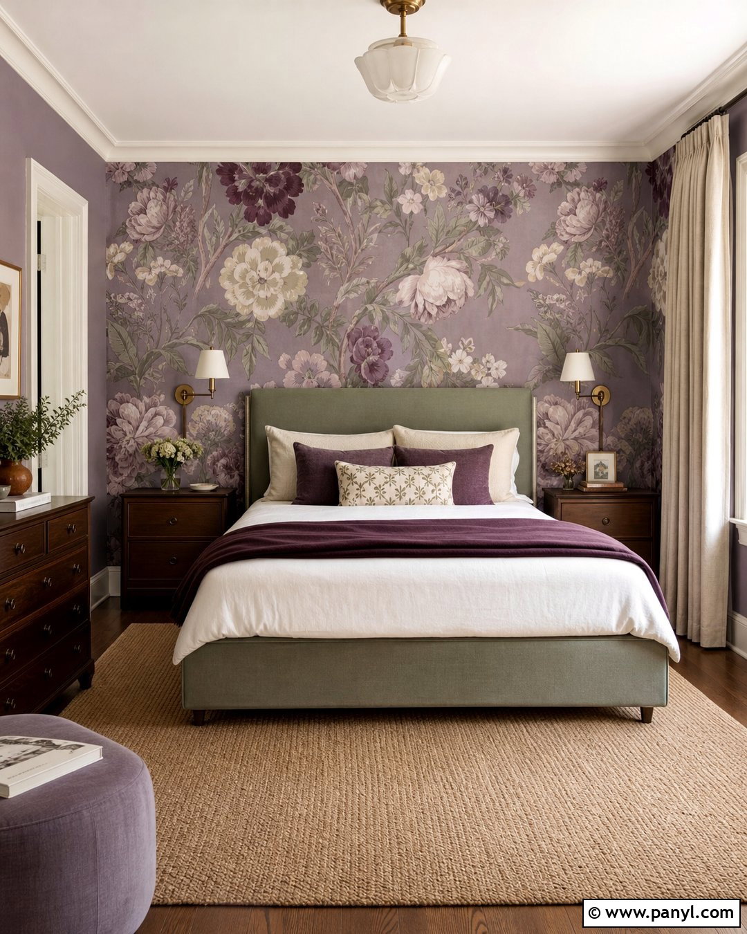 Purple Floral Wallpaper Bedroom - 35 Purple Wall Room Ideas