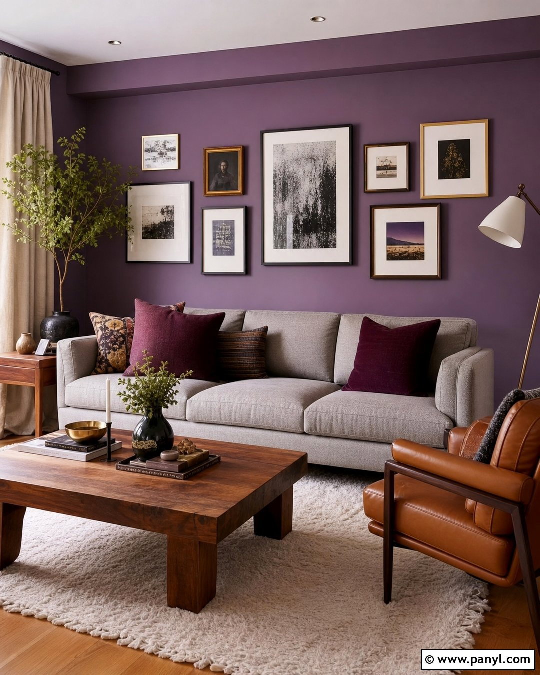 Purple Gallery Wall Living Room - 35 Purple Wall Room Ideas