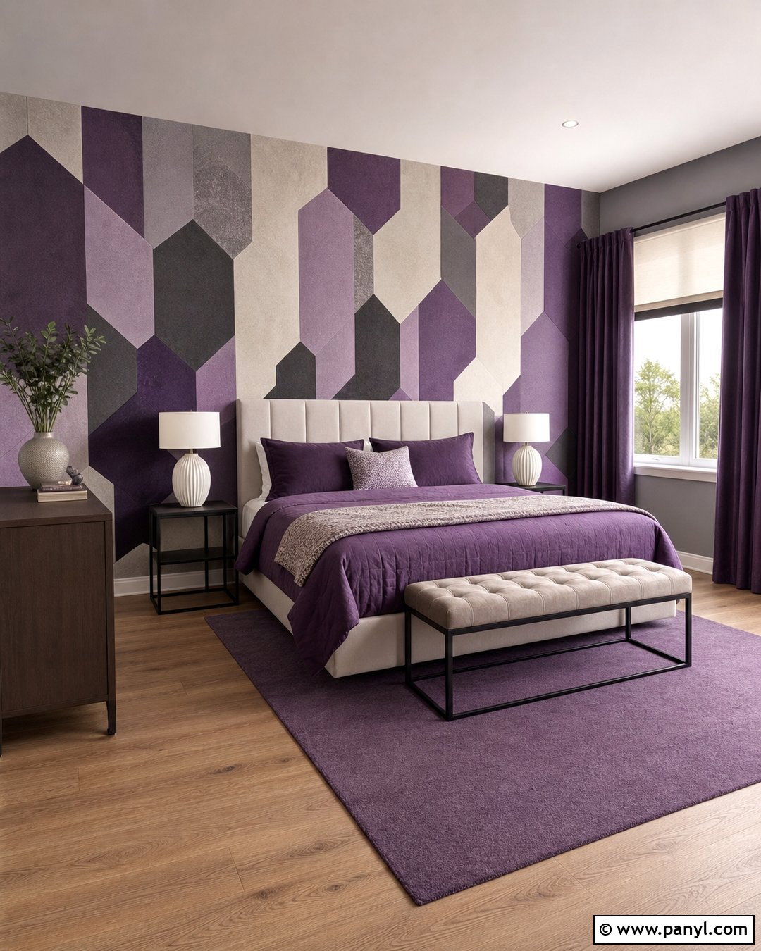 Purple Geometric Accent Wall - 25 Purple Room Wall Ideas