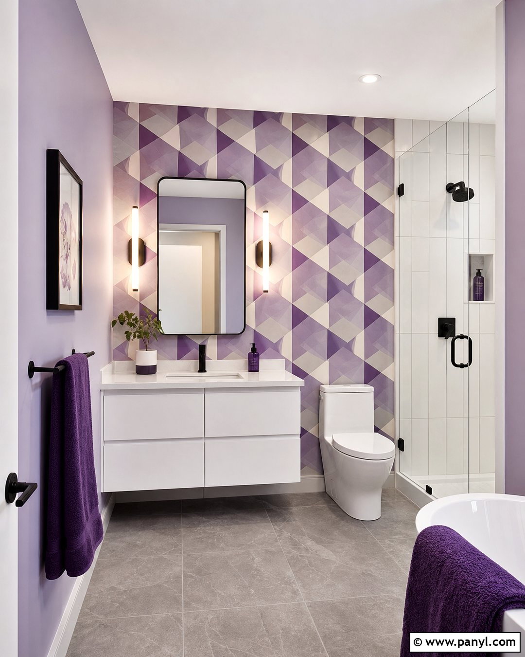 Purple Geometric Bathroom Wallpaper - 25 Purple Bathroom Walls
