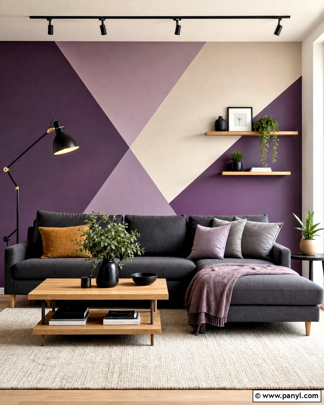 Purple Geometric Feature Wall - 20 purple feature wall ideas