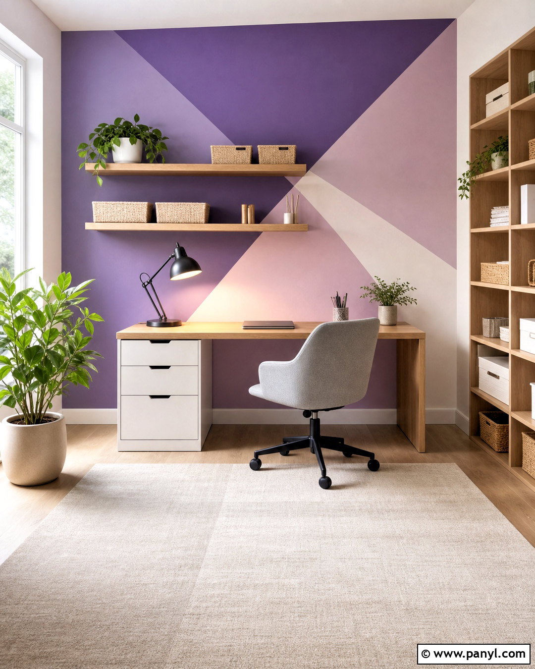 Purple Geometric Painted Wall - 20 purple wall decor ideas