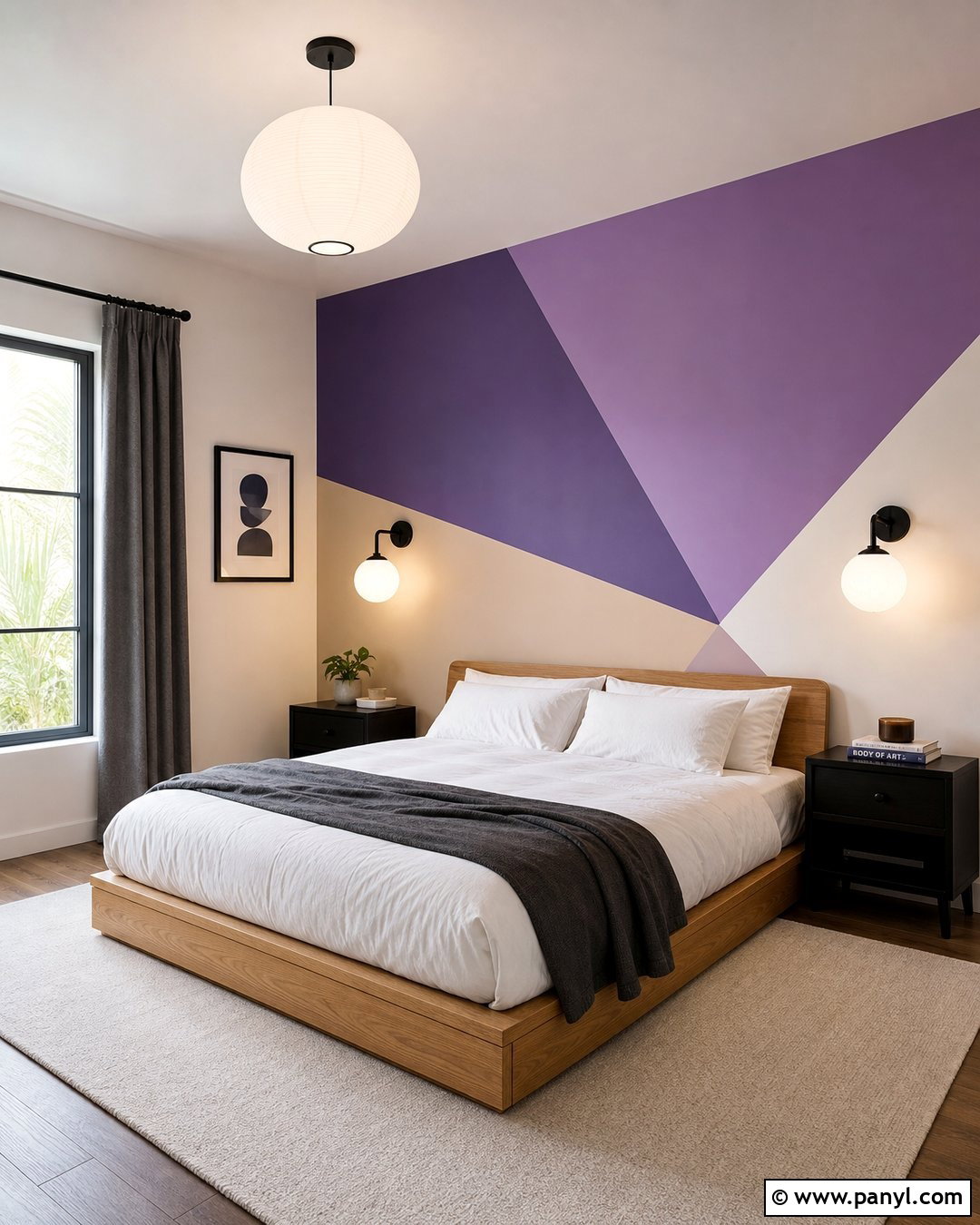 Purple Geometric Wall Bedroom - 35 Purple Wall Room Ideas