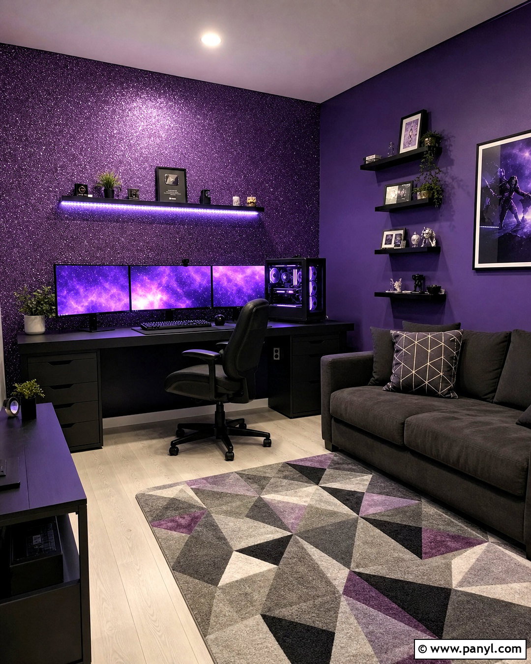 Purple Glitter Wall Gaming Room - 20 glitter walls