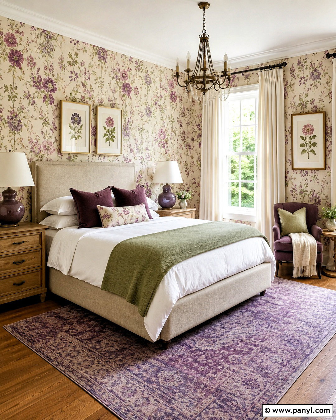Purple Guest Room With Floral Wallpaper - 20 purple themed room ideas