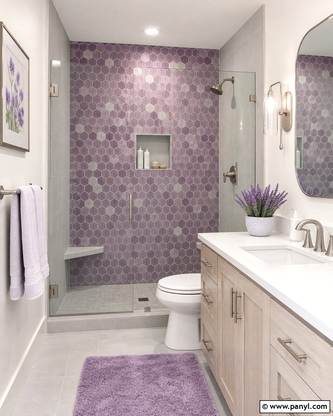 Purple Hexagon Bathroom Tile - 20 Purple Patterned Bathroom Wall Ideas