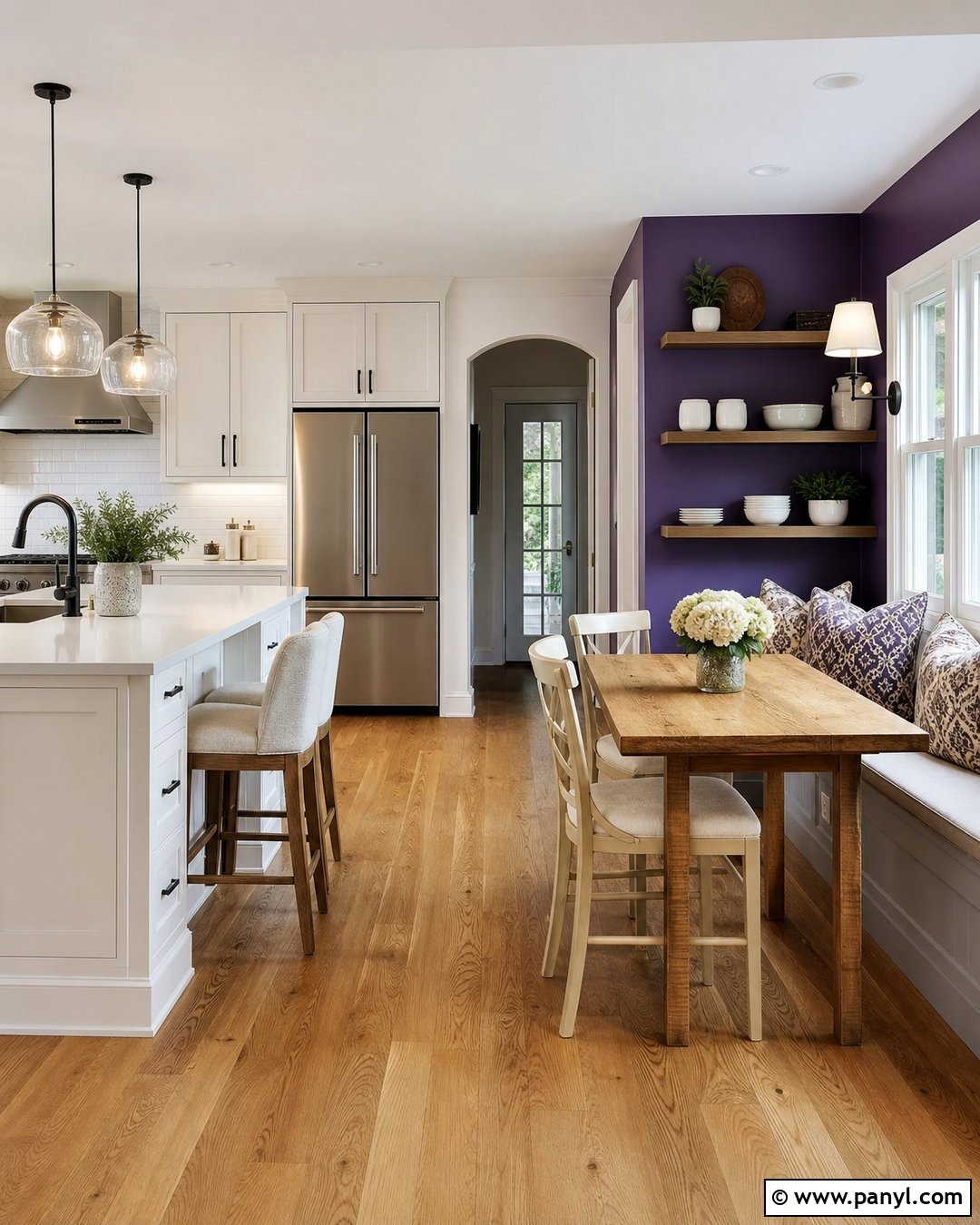 Purple Kitchen Accent Wall With White Cabinets - 35 purple kitchen walls