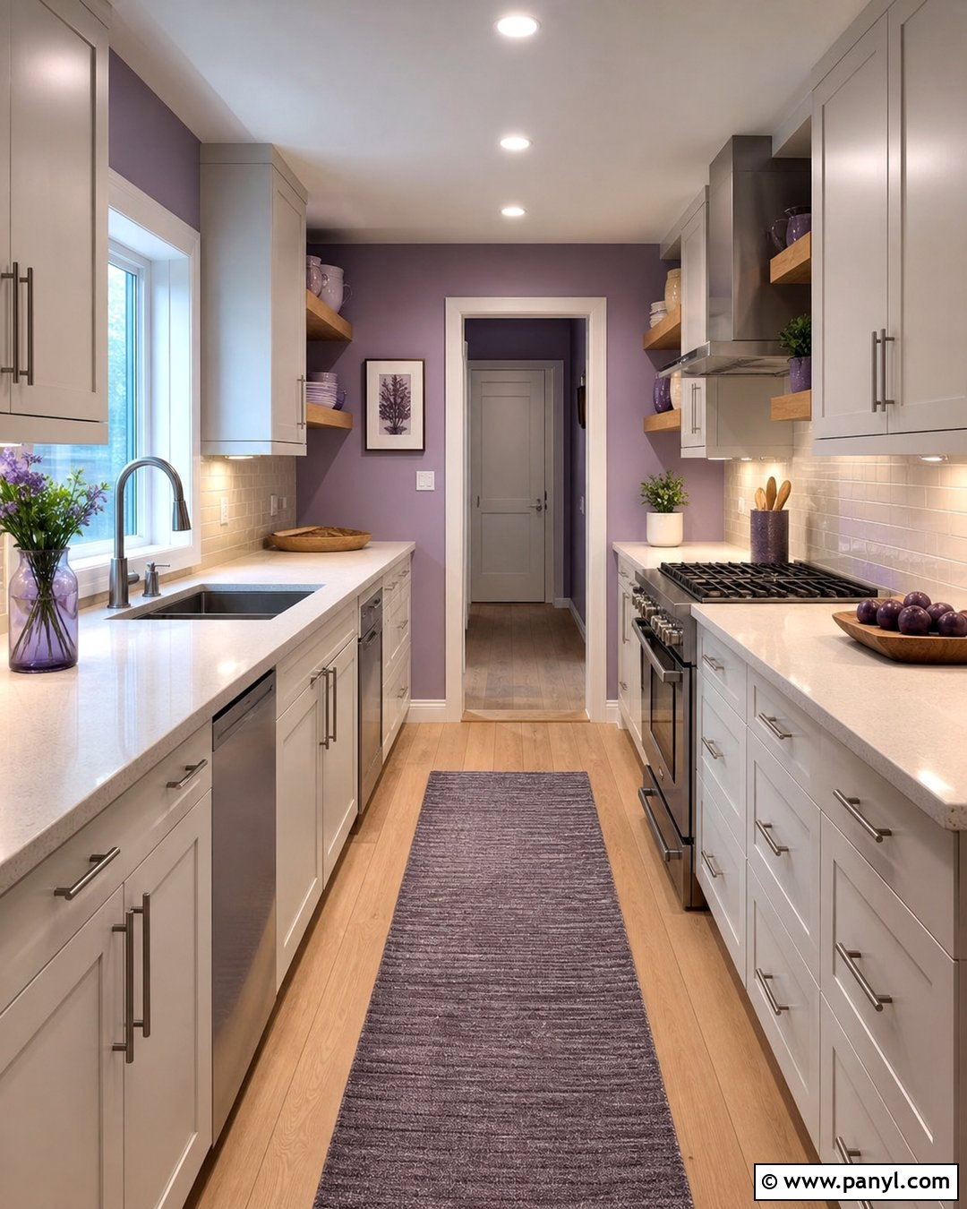 Purple Kitchen Walls In A Galley Kitchen - 35 purple kitchen walls