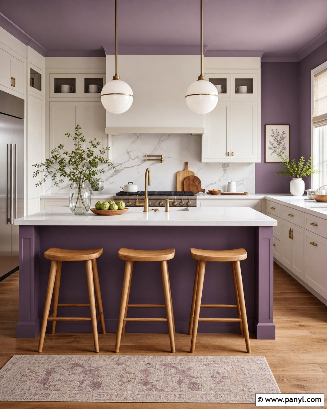 Purple Kitchen Walls With A Matching Island - 35 purple kitchen walls