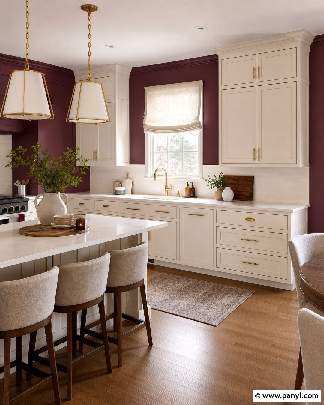 Purple Kitchen Walls With Brass Hardware - 35 purple kitchen walls