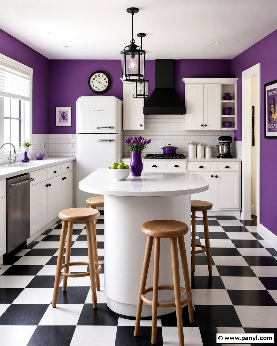 Purple Kitchen Walls With Checkerboard Flooring - 35 purple kitchen walls