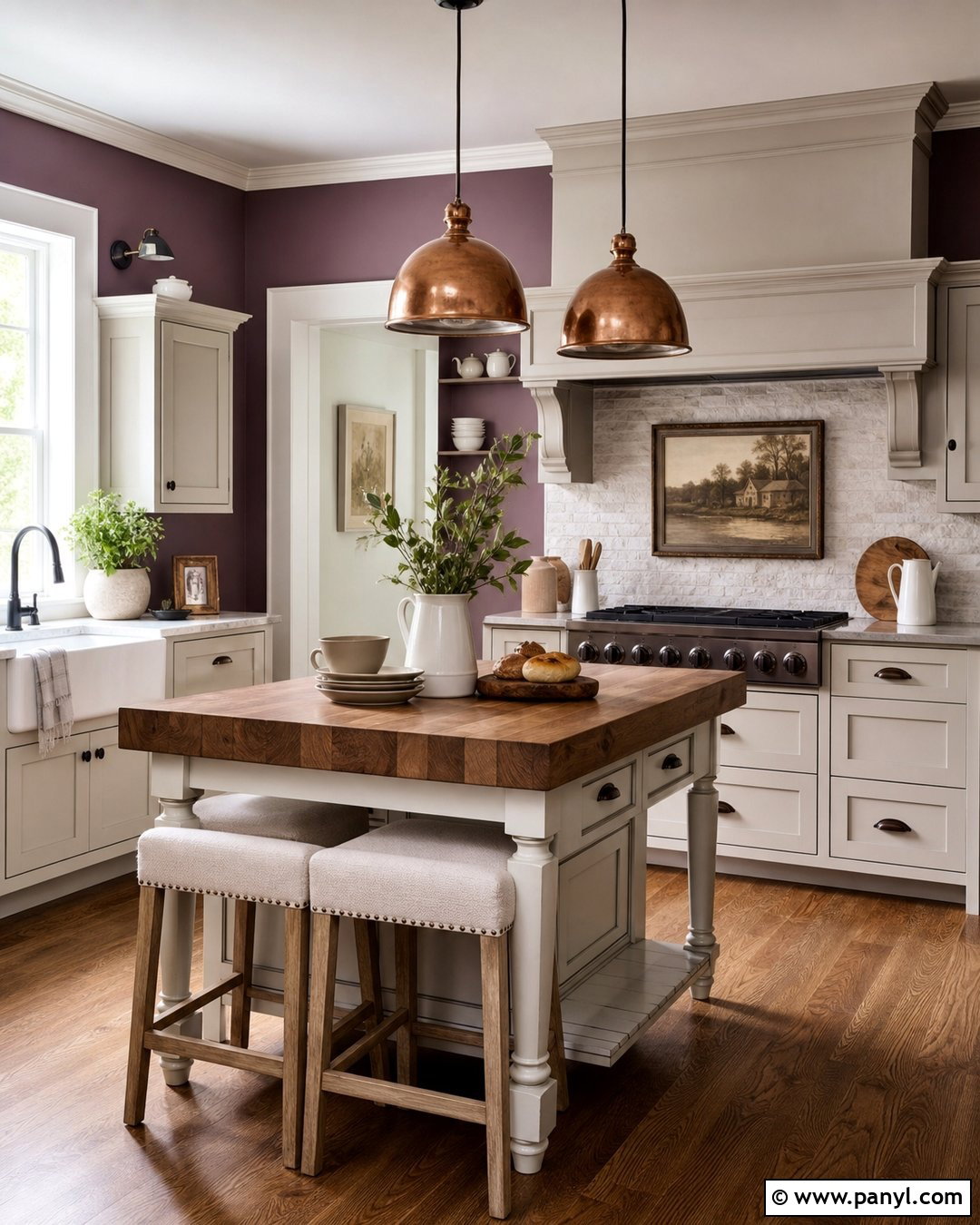 Purple Kitchen Walls With Copper Lighting - 35 purple kitchen walls
