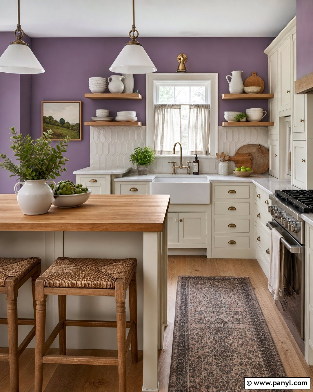 Purple Kitchen Walls With Farmhouse Cabinets - 35 purple kitchen walls