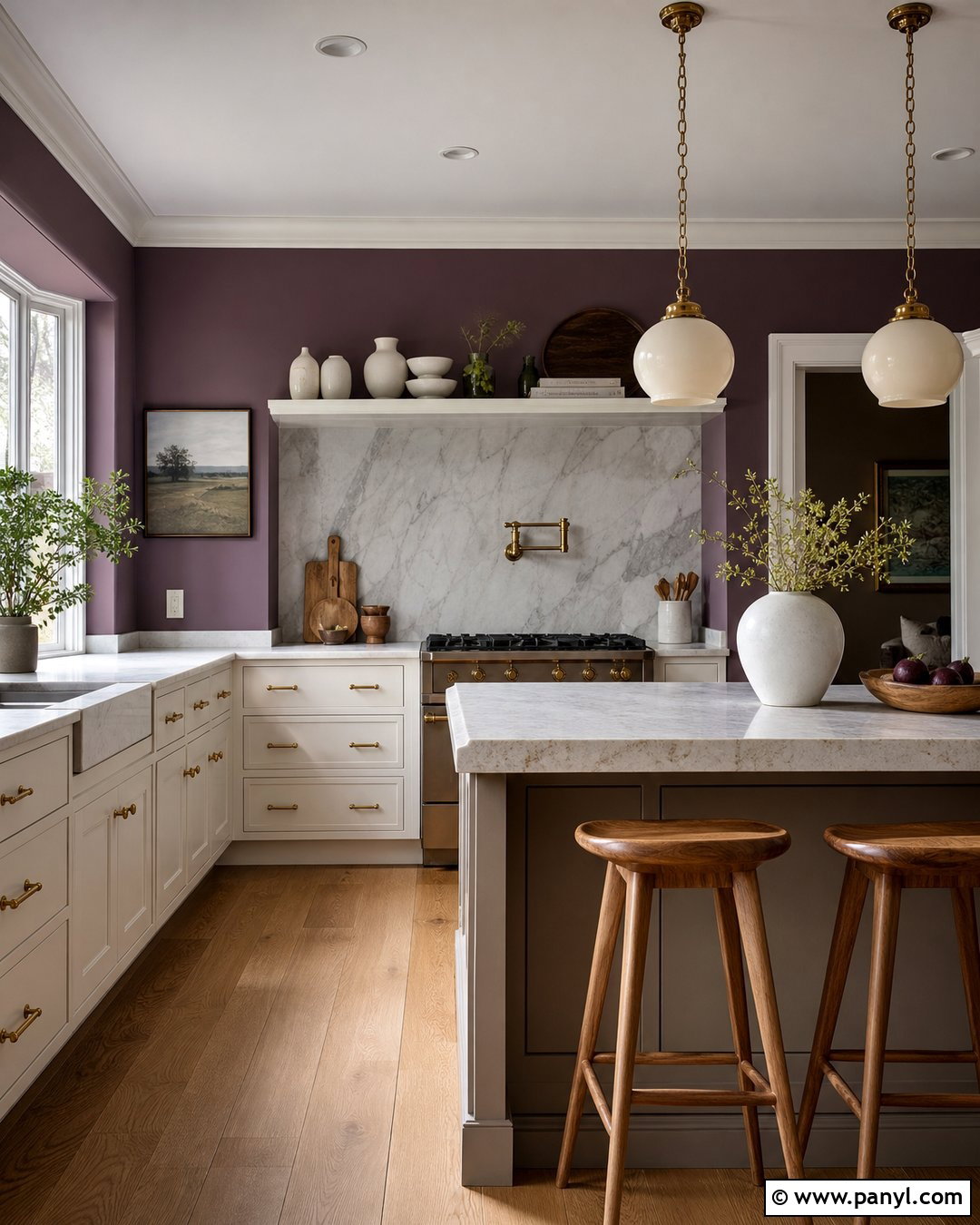 Purple Kitchen Walls With Marble Backsplash - 35 purple kitchen walls