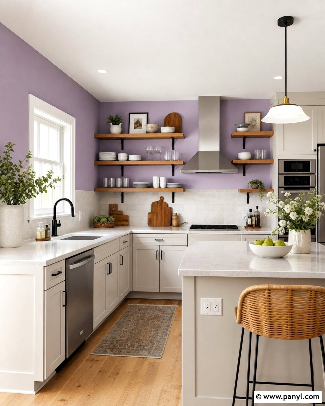 Purple Kitchen Walls With Open Shelving - 35 purple kitchen walls