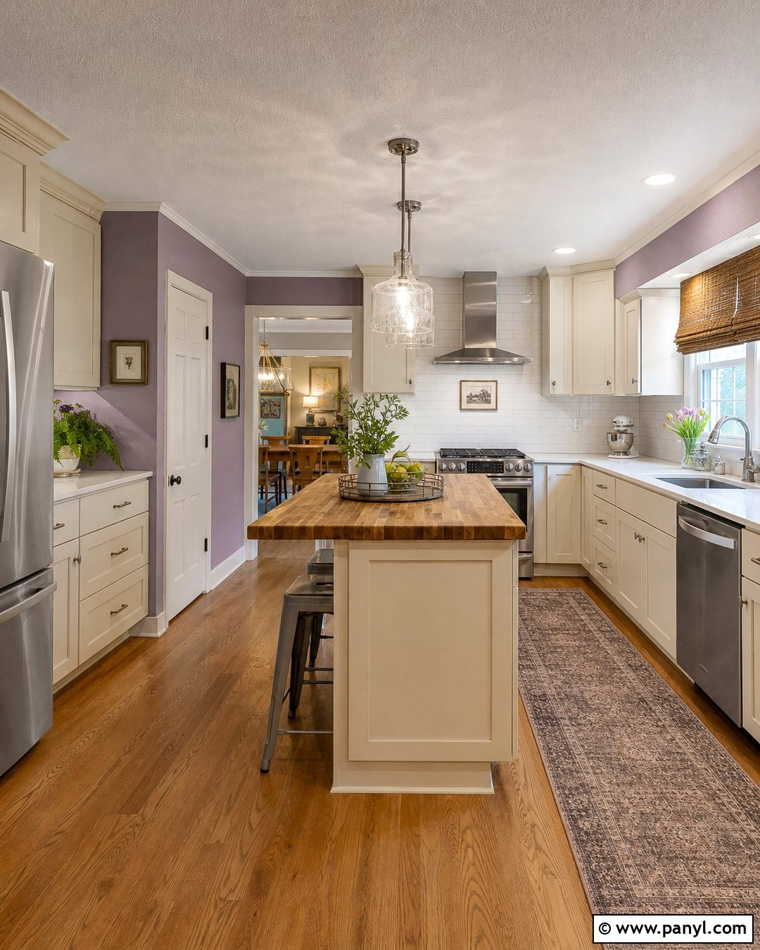 Purple Kitchen Walls With White Subway Tile - 35 purple kitchen walls