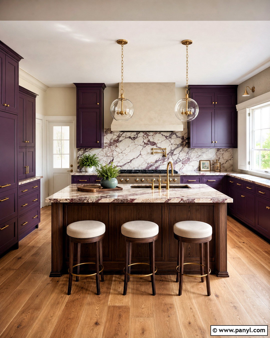 Purple Kitchen With Marble Backsplash - 20 purple kitchen ideas
