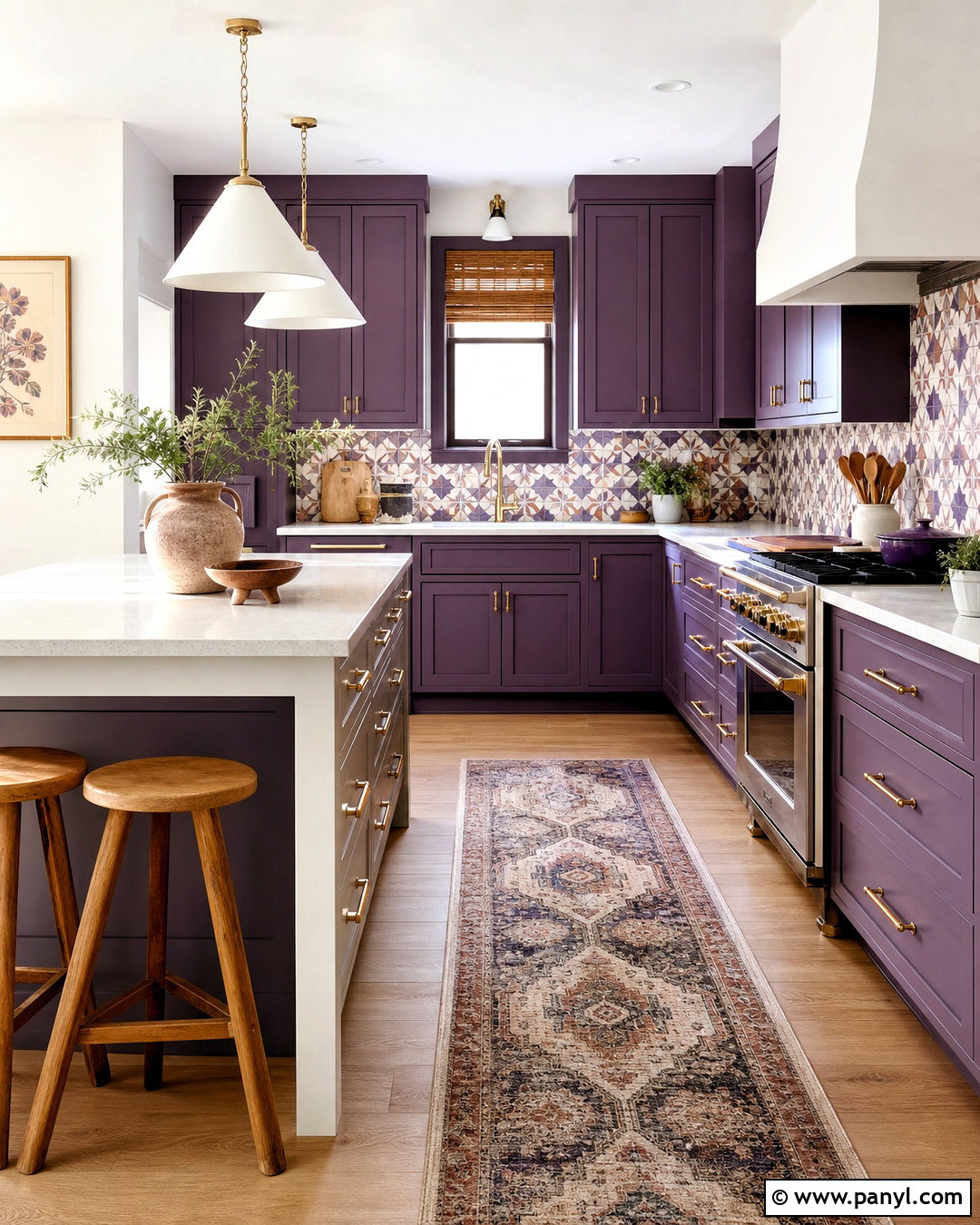 Purple Kitchen With Patterned Tile - 20 purple kitchen ideas