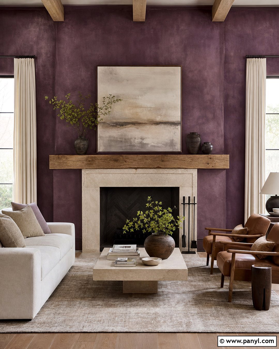 Purple Limewash Fireplace Wall - 30 Purple Limewash Walls
