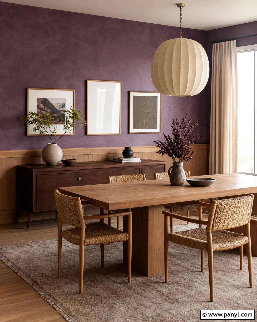 Purple Limewash Wall With Wood Paneling - 30 Purple Limewash Walls