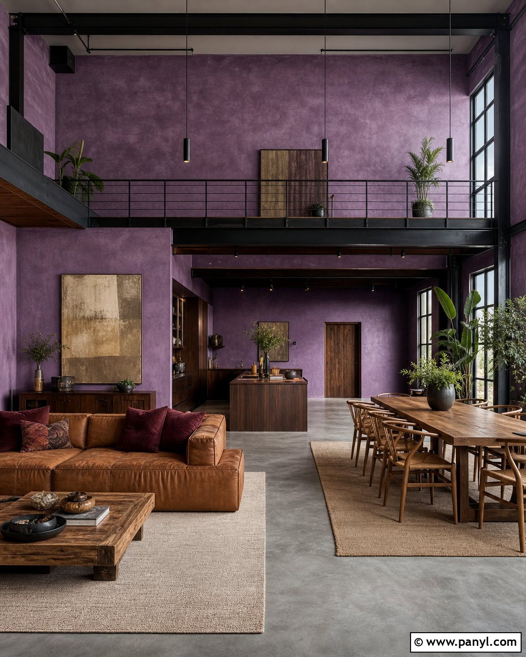 Purple Limewash Walls With Concrete Floors - 30 Purple Limewash Walls