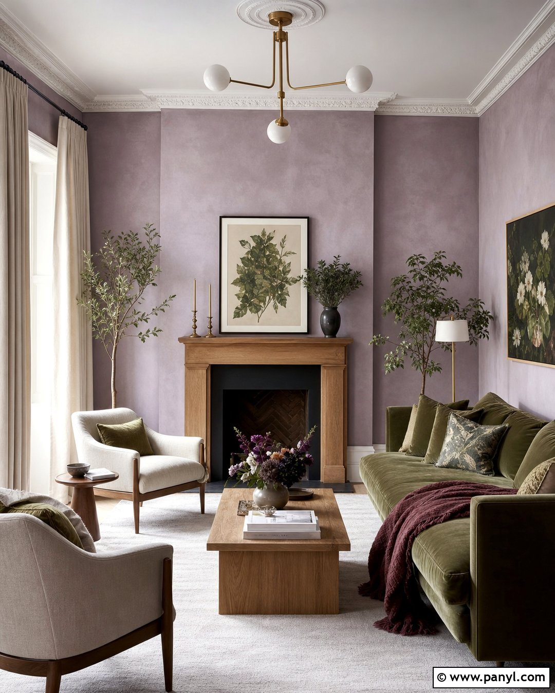 Purple Limewash Walls With Green Decor - 30 Purple Limewash Walls
