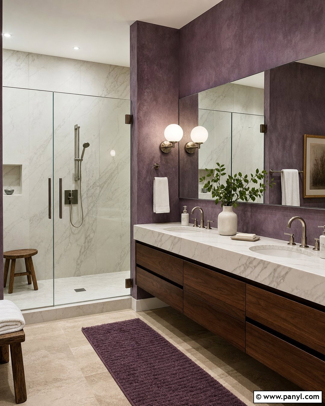 Purple Limewash Walls With Marble - 30 Purple Limewash Walls