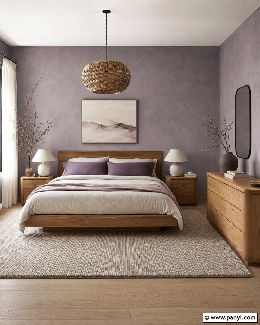Purple Limewash Walls With Oak Furniture - 30 Purple Limewash Walls